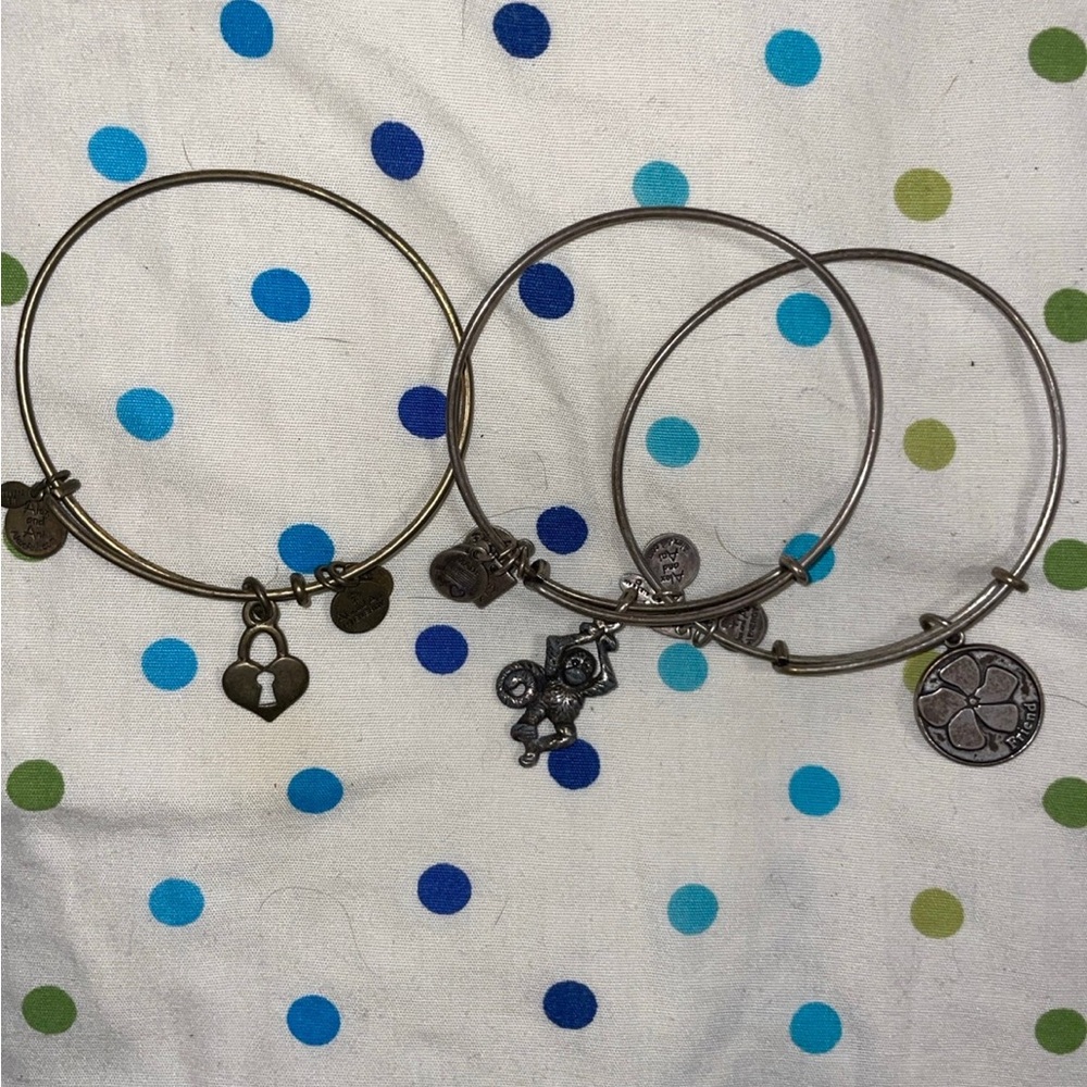 3 silver and Gold alex and ani bracelets